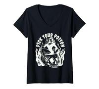 Mujer Pick Your Poison Pin Up Devil Woman - Flash de Tatuaje Tradicional Camiseta Cuello V