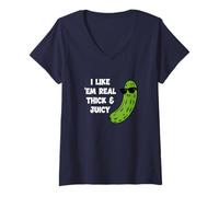 Mujer Pickle, I Like 'Em Real Grueso Y Jugoso, Gracioso, Chistes Camiseta Cuello V