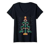 Mujer Pickle Pepino Eneldo Árbol de Navidad Navidad Camiseta Cuello V