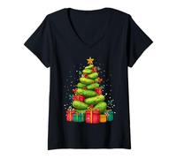 Mujer Pickle Pile Pepino Eneldo Árbol de Navidad Navidad Camiseta Cuello V