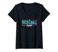 Mujer Pickleball Crew - Gráfico del Equipo con Letras a Mano Camiseta Cuello V