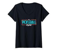 Mujer Pickleball Crew - Gráfico del Equipo con Letras a Mano Camiseta Cuello V