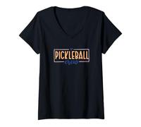 Mujer Pickleball Crew - Gráfico del Equipo con Letras a Mano Camiseta Cuello V