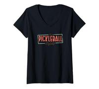 Mujer Pickleball Crew - Gráfico del Equipo con Letras a Mano Camiseta Cuello V