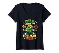 Mujer Pickleball eneldo con Ella Leyenda de pepinillos de Dibujos Animados Camiseta Cuello V
