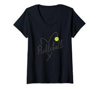 Mujer Pickleball Heart Script - Gráfico Love The Dink Camiseta Cuello V