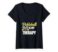 Mujer Pickleball My Therapy Divertida Cita de Deportes Camiseta Cuello V