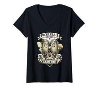 Mujer Pickleball Partners Game On! - Divertido Regalo Retro para Jugadores de Equipo Camiseta Cuello V
