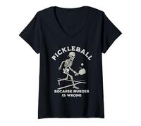Mujer Pickleball Skeleton Player - Cita sarcástica Divertida Camiseta Cuello V