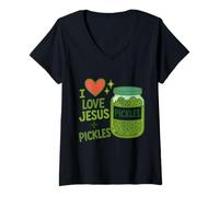 Mujer Pickles and Jesus Religious Salty and Saved Christian Cita Camiseta Cuello V