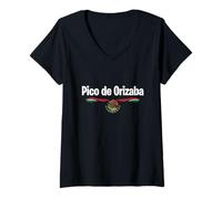 Mujer Pico de Orizaba México Bandera Volcán Cima Souvenir Ropa Camiseta Cuello V