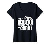 Mujer Pídeme mi Tarjeta Agente inmobiliario Divertido Agente inmobiliario Camiseta Cuello V