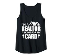 Mujer Pídeme mi Tarjeta Agente inmobiliario Divertido Agente inmobiliario Camiseta sin Mangas