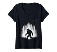 Mujer Pie Grande Caminando por Bosque Blanco Bajo Estrellas De Camiseta Cuello V