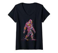 Mujer Pie Grande Sasquatch Flower Power Loco Viejo Hippies Poder Camiseta Cuello V