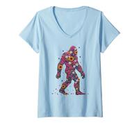 Mujer Pie Grande Sasquatch Flower Power Locos Viejos Hippies Camiseta Cuello V