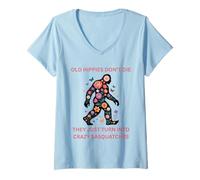 Mujer Pie Grande Sasquatch Flower Power Viejos Hippies Camiseta Cuello V