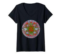 Mujer Piedra del calendario azteca - Piedra del sol azteca Camiseta Cuello V