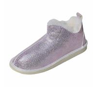 Mujer Piel de Cordero Zapatillas Cinderella Brillo Zapatilla Piel de Oveja