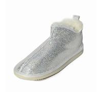Mujer Piel de Cordero Zapatillas Cinderella Brillo Zapatilla Piel de Oveja