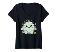 Mujer Pierce el Puffball Mochi Kawaii Punk Camiseta Cuello V