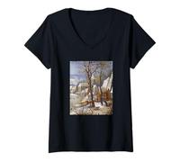 Mujer Pieter Bruegel The Elder - Paisaje de Invierno con Trampa para pájaros Camiseta Cuello V