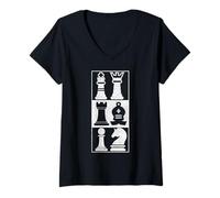 Mujer Piezas de Ajedrez Clásicas Fanático del Juego Estratégico Camiseta Cuello V