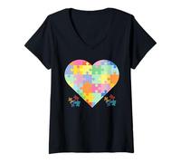 Mujer Piezas de Rompecabezas Pastel en un corazón Camiseta Cuello V
