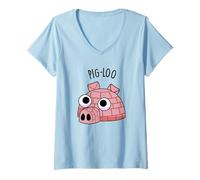 Mujer Pig-Loo Juego de Palabras Divertido iglú Camiseta Cuello V