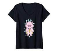 Mujer Piggy Libra Signo del zodiaco Camiseta Cuello V