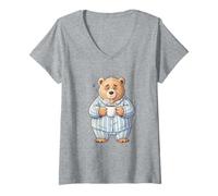 Mujer Pijama de café Sleepy Bear No Morning Person Camiseta Cuello V