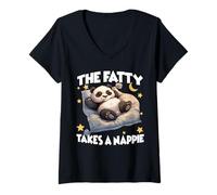 Mujer Pijama de Panda el Panda Gordo Toma una Siesta por la mañana Camiseta Cuello V