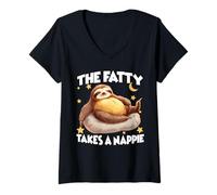 Mujer Pijama de Perezoso el Perezoso Gordo Toma una Siesta Camiseta Cuello V