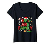 Mujer Pijama Divertido de Navidad 2025 con Texto en inglés We Are Family Christmas Camiseta Cuello V