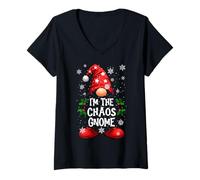 Mujer Pijama navideño Festivo I'm The Chaos GNOME Camiseta Cuello V