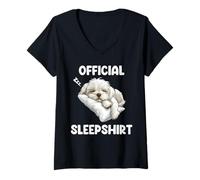 Mujer Pijama oficial maltés para amantes de los perros Camiseta Cuello V