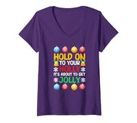 Mujer Pijamas de Navidad se aferran a tu Acebo está a Punto de Ponerse Alegre Camiseta Cuello V, Morado, XXL