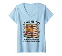 Mujer Pila Floral para Maestros del Mes de la Historia Afroamericana, Amante de los Libros Camiseta Cuello V