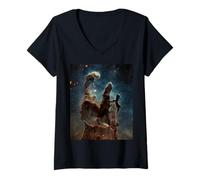 Mujer Pilares de Gas y Polvo en el Arte astronómico de guardería Estelar Camiseta Cuello V