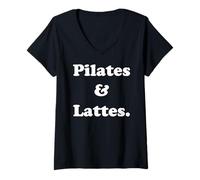 Mujer Pilates And Lattes Fitness Motivation Funny Saying Camiseta Cuello V
