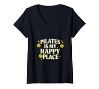 Mujer Pilates Is My Happy Place, Regalo Divertido para los Amantes del Bienestar Camiseta Cuello V