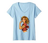Mujer Pilates Made Me Strong Girl Power Retro Art RosieRiveter Camiseta Cuello V