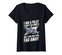 Mujer Pilot Can't Fix Idiots Just Fly Them Far Away Camiseta Cuello V