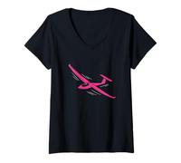 Mujer Piloto de Vuelo silencioso de Pink Glider, Amante de los Aviones, Chicas Camiseta Cuello V