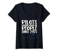 Mujer Pilotos de Aviones de aviación Mirando hacia Abajo a la Gente Desde 1903 Camiseta Cuello V