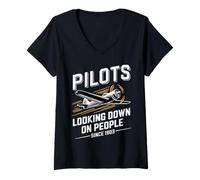 Mujer Pilotos Mirando hacia Abajo a la Gente Desde 1903 avión Divertido Camiseta Cuello V