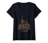 Mujer Pilsen Chequia - Recuerdo de Viaje de Ciudad histórica Camiseta Cuello V