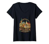 Mujer Pilsen República Checa Viaje Souvenir City Gift Camiseta Cuello V