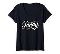 Mujer Pinay Pride Script Filipina Heritage Identity Juego de Palabras Mujeres Hombres Camiseta Cuello V