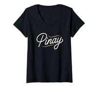 Mujer Pinay Pride Script Filipina Heritage Identity Juego de Palabras Mujeres Hombres Camiseta Cuello V